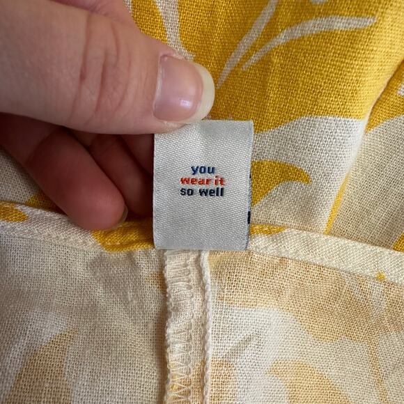 Old Navy Yellow Floral Linen Blend Mini Dress L Adjustable Straps Sundress - Picture 5 of 10